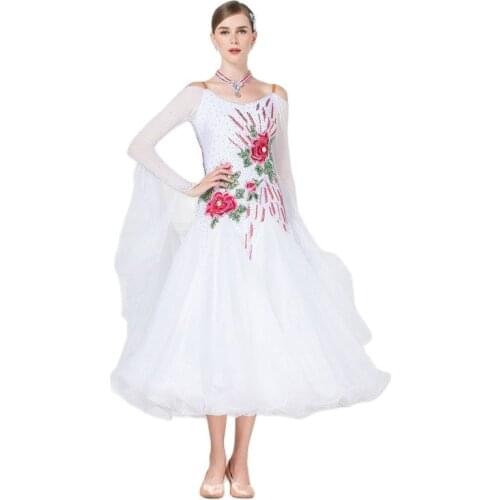 B-15159 White ballroom fancy dress competition, Ballroom dance dress for adults women