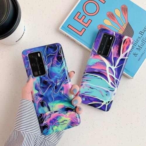 Marble Laser case For Huawei P40 Pro P40 Lite P30 P20 Pro Case Glossy Phone cover For Huawei Mate 30 Pro Mate 20 Pro P30 Lite