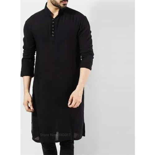 2020 New Mens Shirt Islamic Clothing for Muslim Fashion Long Robes Long Sleeve Solid Color Leisure Time Fashion Self Cultivation