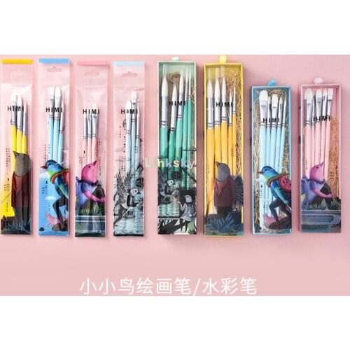 HIMI Paint Brush Set 5 Pieces, Artist Paintbrush Kit for Acrylic Oil Gouache Watercolor Painting - Nylon Hair with Wooden Handle