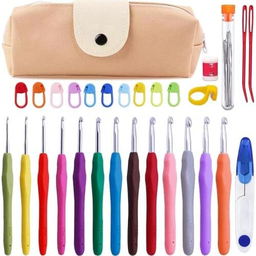 LMDZ 38 Pack Crochet Hooks Set,13 PCS 2mm(B)-10mm(N) Ergonomic Soft Grip Crochet Handles Large-Eye Blunt Knitting Needles Kit
