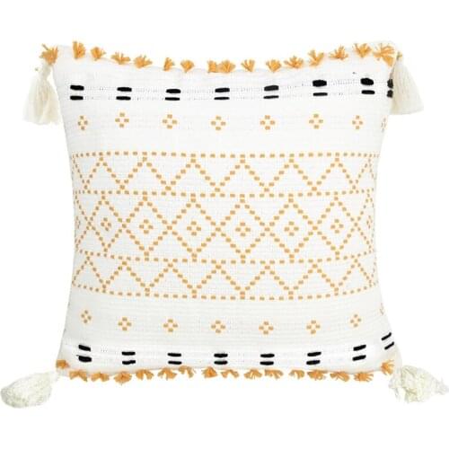 Boho Throw Pillow Covers, 18 X 18 Inch Natural Cotton Hand-Woven Tufted Decorative Tassel Hug Pillowcase For Sofa Bed-ABUX