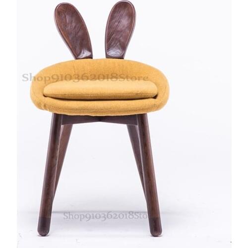 Ash Wood/black Walnut Solid Wood Dining Chair Small Apartment Cute Ins Dressing Stool Rabbit Makeup Chair