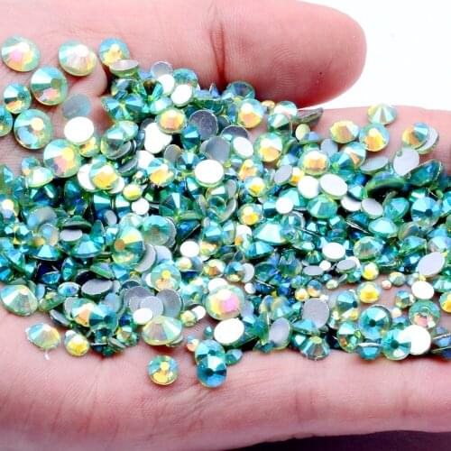 Peridot AB Non Hotfix Glass Rhinestones For Nails Art Charms Flatback Round Glue On Crystal Chatons DIY Wedding Clothes Supplies