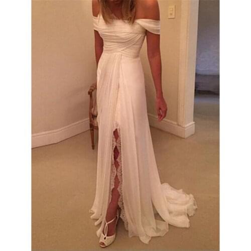 Sexy Beach Wedding Dress Off The Shoulder Bride Dresses Split Front Lace A-Line Sweep Train Bridal Gowns Vestido De Noiva