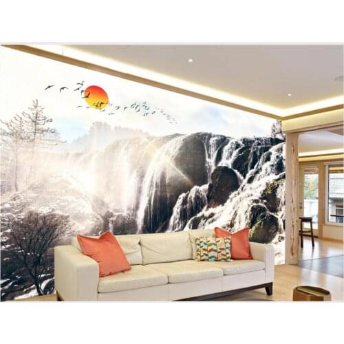 Custom photo wallpaper for walls 3 d murals New Chinese ink landscape painting waterfall landscape wall decoration painting wall