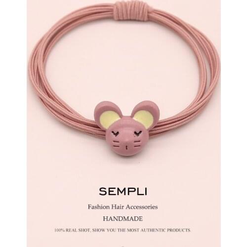 Sempli Good Quality Alloy Mouse Charm Elastic Hair Bands Girls High Elasticity Nylon Hand Knotted Women Kid Children Rubber Band