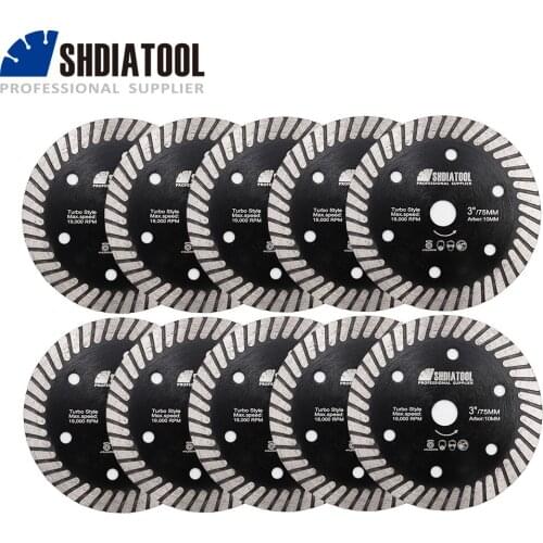 SHDIATOOL 10pcs/pack 3" Diamond Hot Pressed Ceramic Turbo Blade 75mm Saw Blade Fast Speed Cutting Ceramic Tile