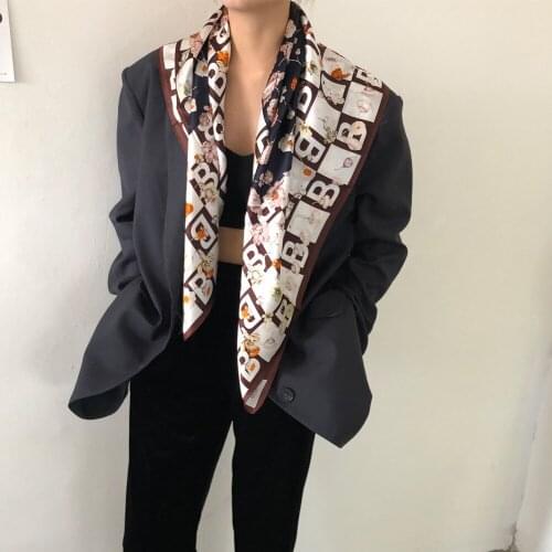 Silk Scarf Autumn Winter Print Fashion Retro Scarf Wild Decoration Neck Shawl Generous Temperament 90cm Office Decoration