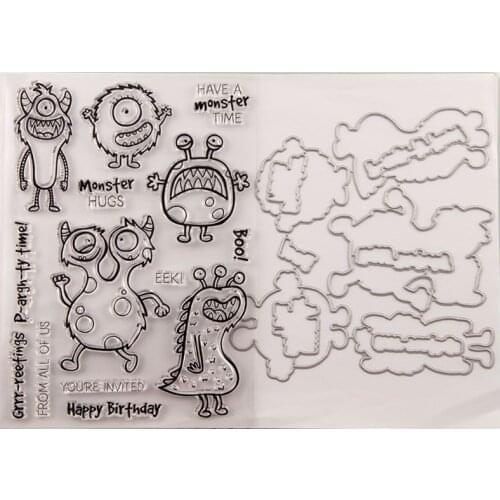 Monster Seal Stamp with Cutting Dies Stencil Set DIY Scrapbooking Embossing Photo Album Decorative Paper Card Craft Art