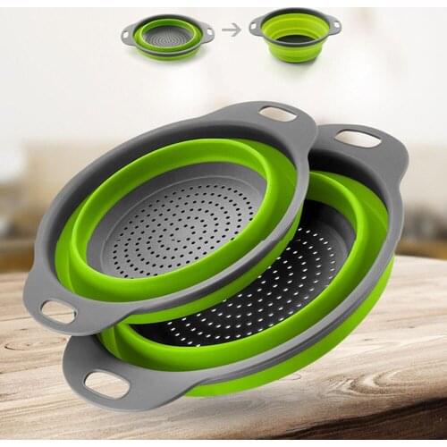 Folding Silicone Strainers Collapsible Colander Fruit Vegetable Washing Basket Strainer Drainer With Handle Kitchen Storage Tool