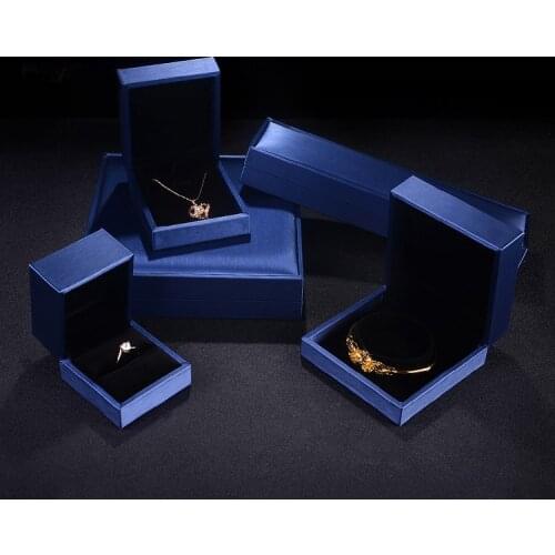 High-quality stringy blue ring box for jewellery earing pendant bracelet package jewelry set boxes packaging display leather