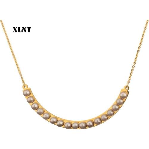 XLNT 2019 New Jewelry European Fashion Punk Female Noble Gray Pearl Vintage Royal Short Necklace Women