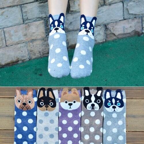 Funny Cartoon Dog Pattern Ladies Cotton Socks Cute Design Women Crew Socks Casual Harajuku Girls Middle Tube Socks For Female