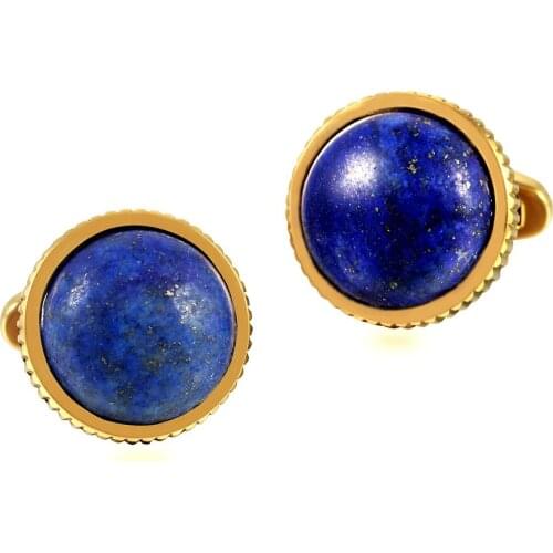 Natural Navy lapis lazuli Casting Serrated stainless steel 316L cufflinks for Tuxedo Business Formal Shirts one pairs