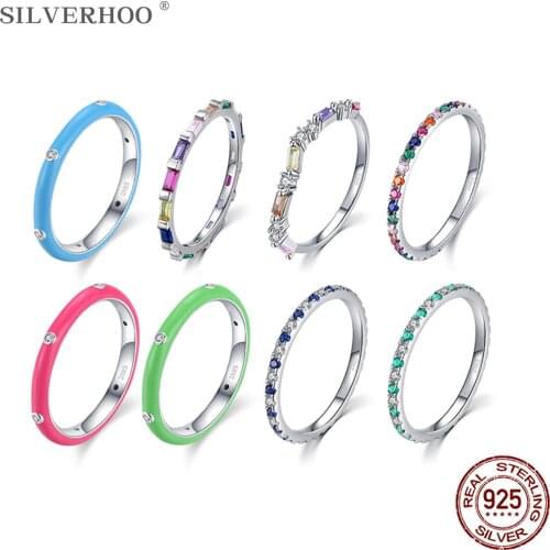 925 Sterling Silver Jewelry Rings For Women Fashion Fine Rainbow Zircons Rings Enamel Brand Simple Jewelry S925 female Ring Gift