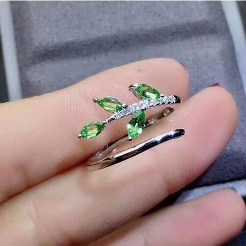 Natural Tsavorite Gemstone Ring Real 925 Sterling Silver Fashion Fine Wedding Jewelry for Women Free Shipping【FS Jewelry