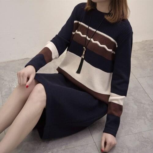 Winter Arrivals Thick Fat Mm Dress 2021 New Korean Plus Size Loose Thin Simple Casual Round Neck Sweater Dress Free Shipping
