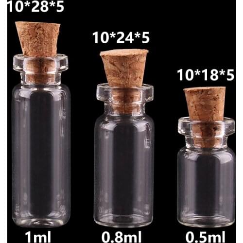 0.5ml 0.8ml 1ml Mini Glass Bottles with Cork Stopper Empty Spice Bottles Jars Gift Crafts Vials 300pcs