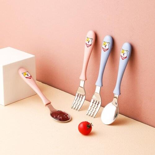 1PC Cartoon Newborn Baby Tableware Complementary Food Spoon Children Eat Noodle Fork Eating Spoon