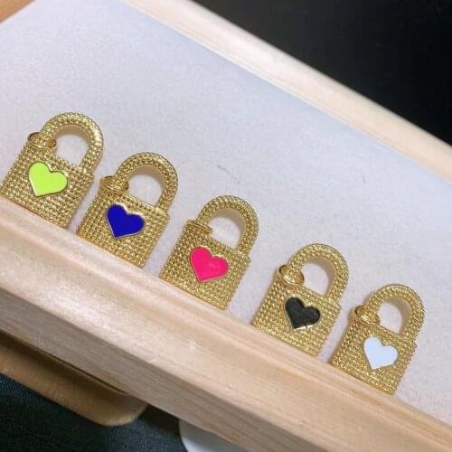 10PCS, Gold Enamel Lock Charms DIY Jewelry Hip Hop Necklace Pendant Heart PadLock Making Accessories Crafts Supplies
