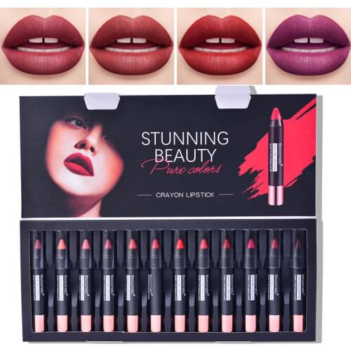 12colors/set Crayon Matte Lipstick Waterproof Long-lasting Professional Lipstick Set Nude Lips Makeup Matt Cosmetic