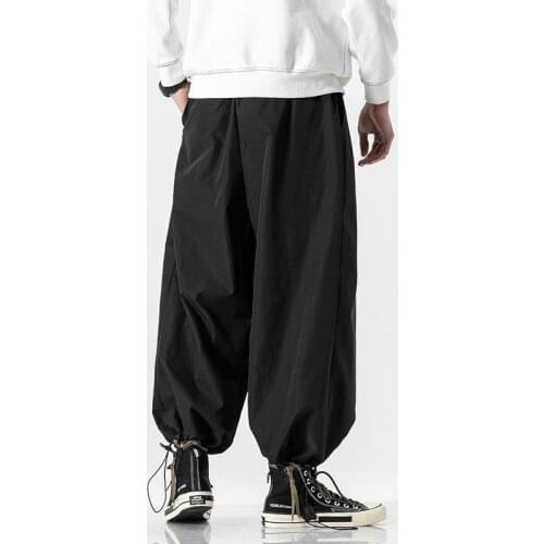 2021 New lantern pants Japanese big-sized wide-legged pants loose-fitting casual pants fat pull rope strappy pants male Harun