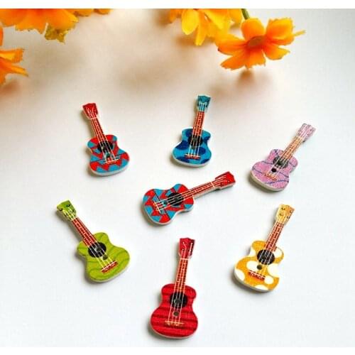 50 pcs/lot Home guitar Pattern Sewing Buttons 2 Holes Wooden Button Sewing Accessories Decorative Buttons Scrapbooking 37x16mm
