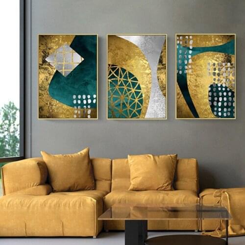 Nordic Abstract Geometric Golden Circular Shape Modern Living Room Decorative Painting Canvas Sofa Wall Frameless Picture Poster