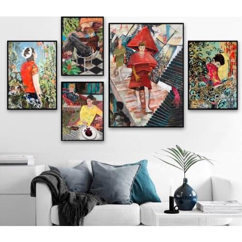 Abstract Flower Woods Swan Man Watercolor Wall Art Canvas Painting Nordic Posters And Prints Wall Pictures For Living Room Decor