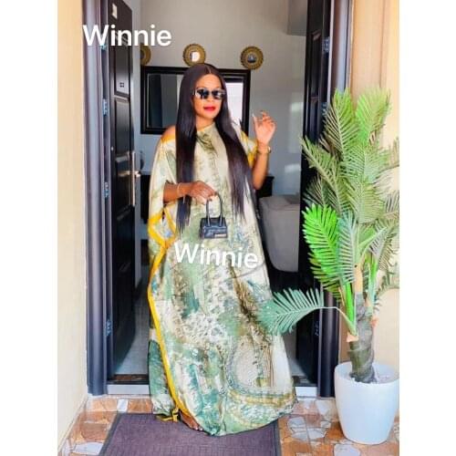 Muslim Traditional Ramadan 145 CM Length Silk Printed Kaftan Floor Maxi Dress Dashiki African Robe BouBou Clothes