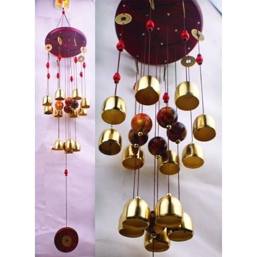 Free Shipping 13To10 Large Copper Alloy Antirust Bells Solid Red Wood Wind Chimes Outdoor Indoor Yard Hangings Gifts