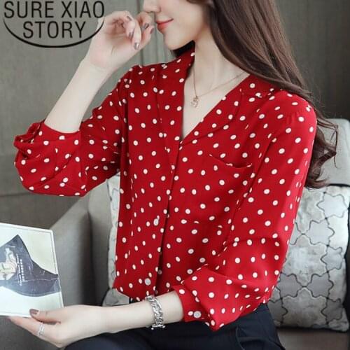 Blusas mujer de moda 2021 chiffon wave point women shirts vintage womens tops blouses long sleeves women clothing 1753 50