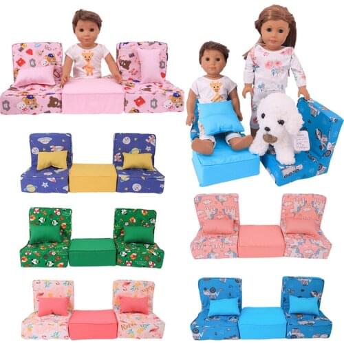 6 Styles Doll Sofa Handmade Furniture Accessories Cute Pink Unicorn Flamingo Fit 18 Inch American Girl Doll,43cm Baby Born Doll
