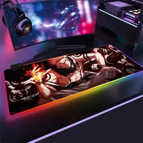 Esports games Jujutsu Kaisen Mouse pad Anime Girl RGB Large Led Computer Mousepad with Backlight manga Keyboard mouse pad gift