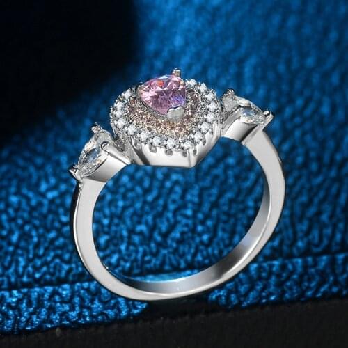 Drop Shape Rings for Women Micro-inlaid Simulation Drill Shape Rings Princess Pink Color Plated Drill Ring Engagement Gifts