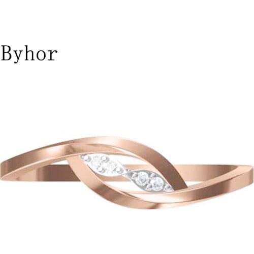 Byhor Solid 14K White+Rose Gold 0.028ct H/SI Natural Diamonds Fine Jewelry Trendy Wedding Band Diamond кольцo ring Women Prsten