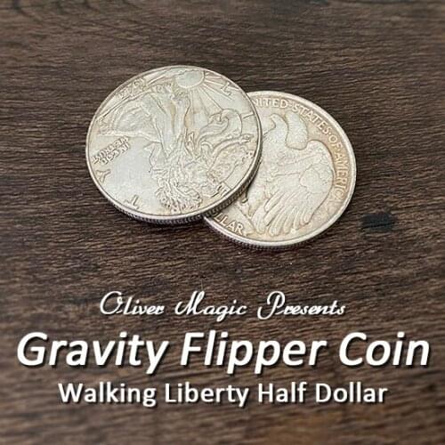 Gravity Flipper Coin Magic Tricks Walking Liberty Half Dollar Magia Magician Close Up Illusions Gimmick Props Mentalism Fun Easy
