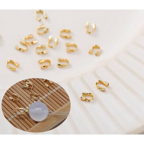 Copper 18K 14K Gold Plating Clamping Buckle U-shaped Horseshoe Buckle Protective Thread Ending Buckle Bead Wire Accessories