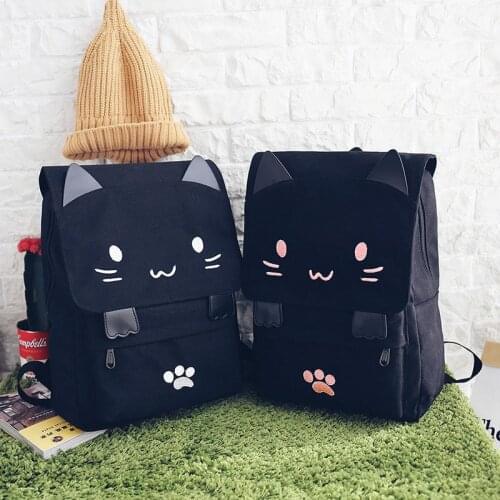 Cute Cat Canvas Laptop Backpacks School Bags for Teenage Girls Black Printing Rucksack Women Mochilas Mujer Womens Backpack