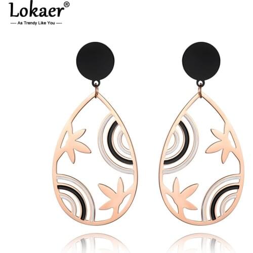 Lokaer Fashion Jewelry Rose Gold Color Stainless Steel Red And Black Stripes Pattern Stud Earring E18467