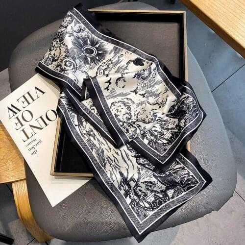 Fashion Print Kerchief Long Silk Neck Scarf Women Hijab Scarfs Female Shawls Scarves Wraps Bandana Foulard SJ491