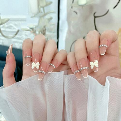 24pcs Girls Japanese Fresh Style Fake Nail Green Armor Short Waterproof False Nails Summer Fashion Nail Art Tips with Glue