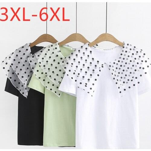 New 2021 ladies summer plus size tops for women large loose short sleeve cotton dot T-shirt green white black 3XL 4XL 5XL 6XL