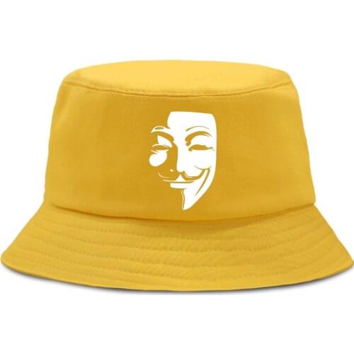 V for Vendetta Printed Bucket Hat Outdoor Unisex Panama Women Men Cap Sunscreen Summer Sun Caps Foldable Vacation Fisherman Hats