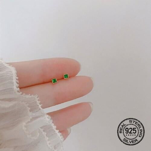 Stud Earrings Emerald For Women S925 Silver Square Korean Fashion New Hot Sale Trendy Female Student Couple Gifts Jewelry INEFFA