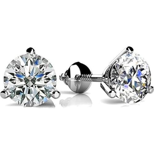 6/7/8MM Round Three Prong Lab Diamond Earrings For Women 100% Real 925 Sterling Silver Stud Earrings Female Wedding Luxury Gifts