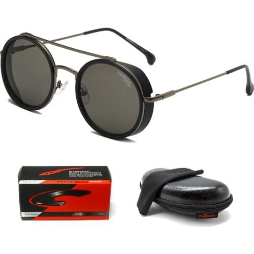 Vintage Round Steam Punk Sunglasses Men Women With Case Brand Retro Classic Driving Fishing Eye Sun Glasses gafas de sol hombre