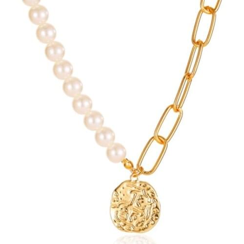 Pearl Choker Necklace Collar Statement Coin Pendant Necklace Women Jewelry Temperament Geometric Pearl Necklaces Gift