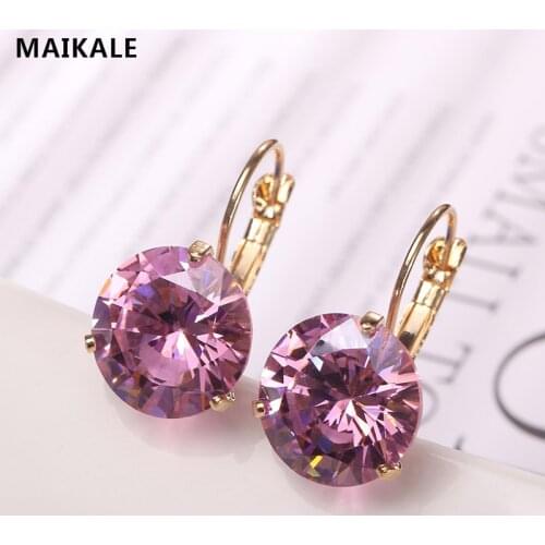 MAIKALE 12MM Korean Simple AAA Cubic Zirconia New Copper Plated Gold Temperament Stud Earring For Women Jewelry Gifts